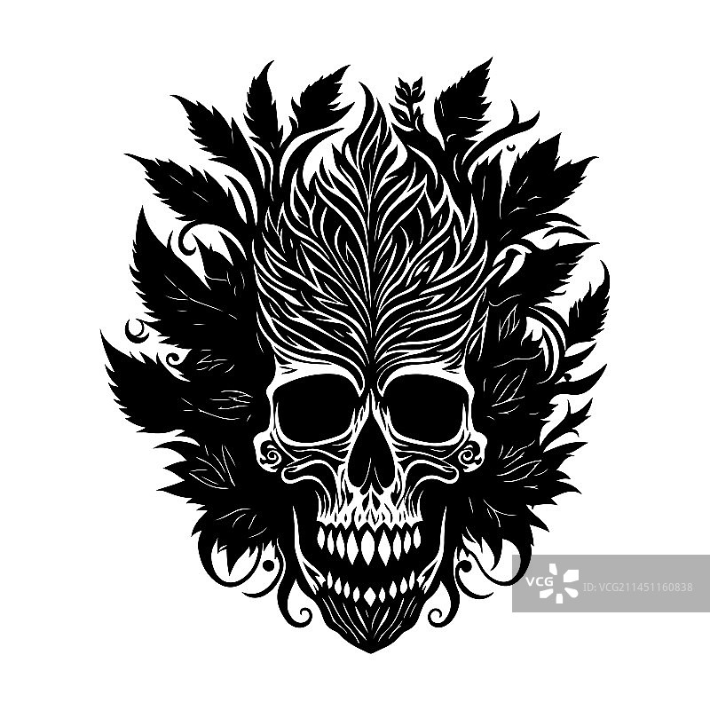 黑色花卉部落骷髅装饰图案图片素材