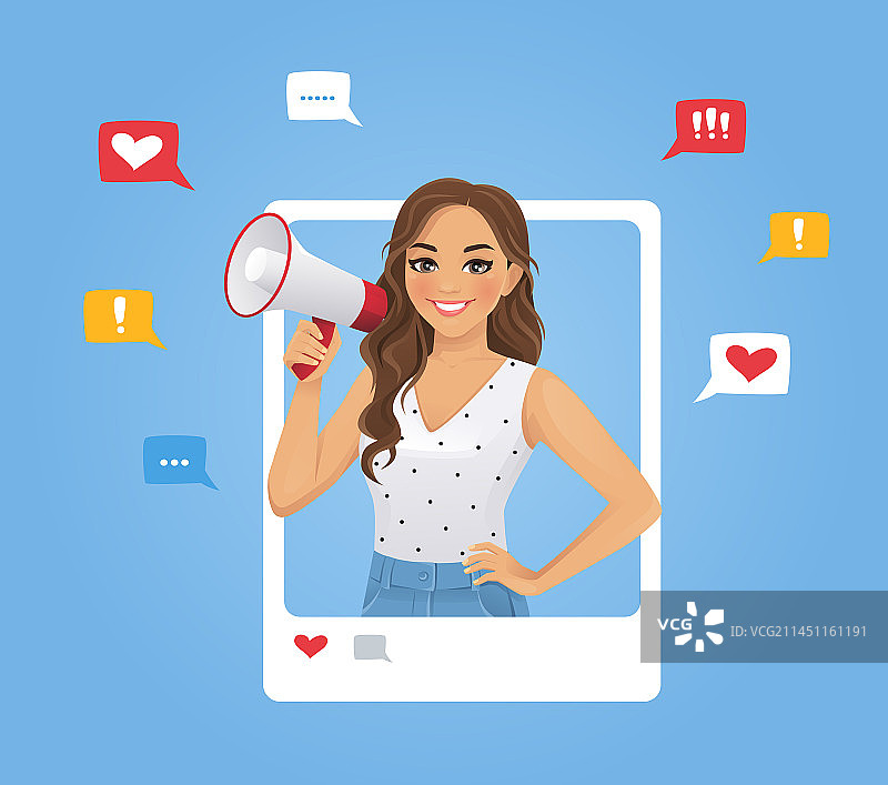 手持扩音器的年轻漂亮女子图片素材