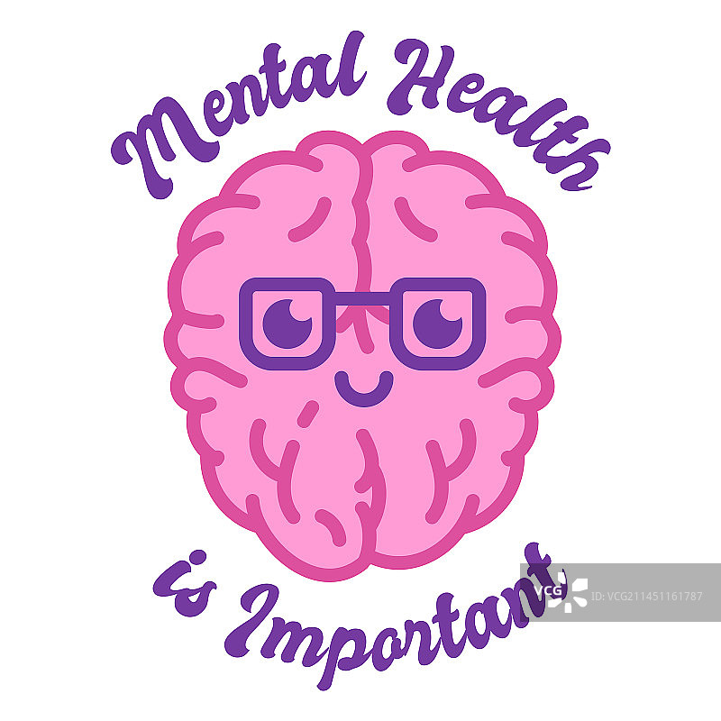 脑部心理健康彩色描边图片素材
