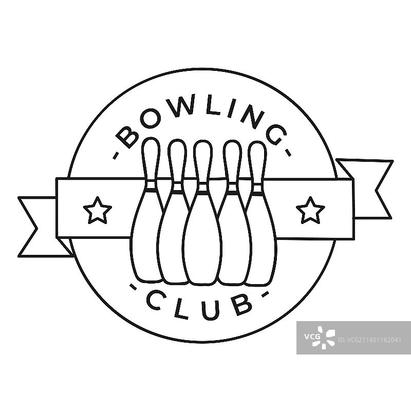 保龄球俱乐部球瓶星形徽章描边图片素材
