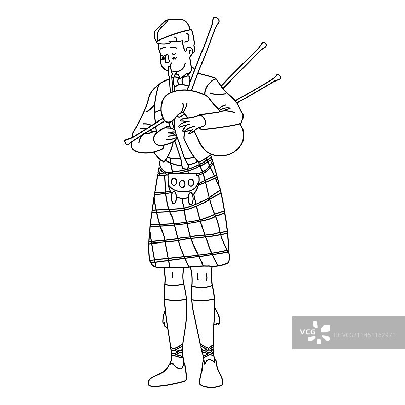 穿苏格兰短裙吹风笛的男孩图片素材