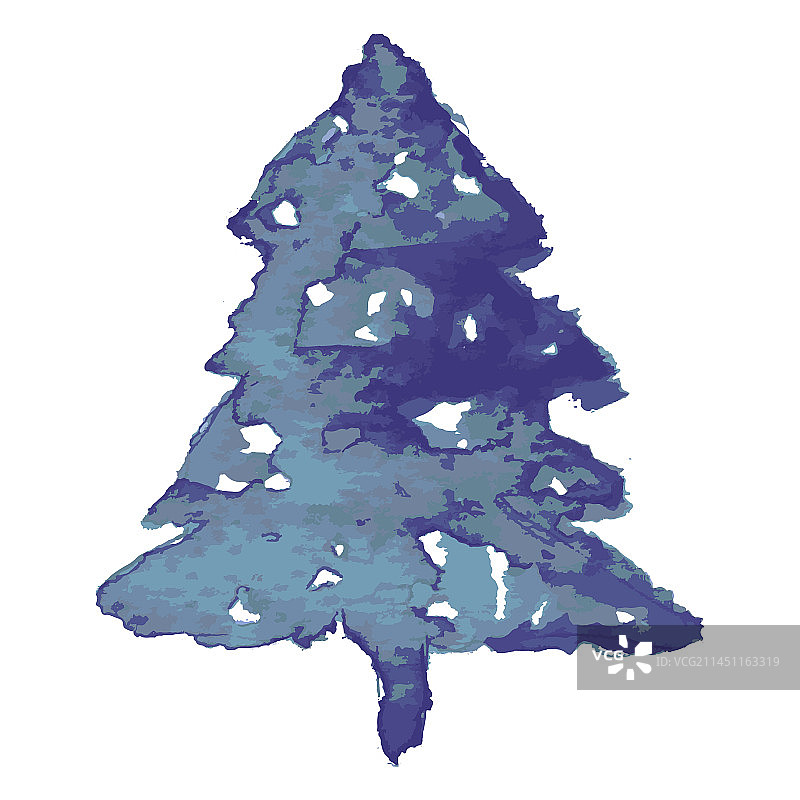 蓝色松树水彩画图片素材