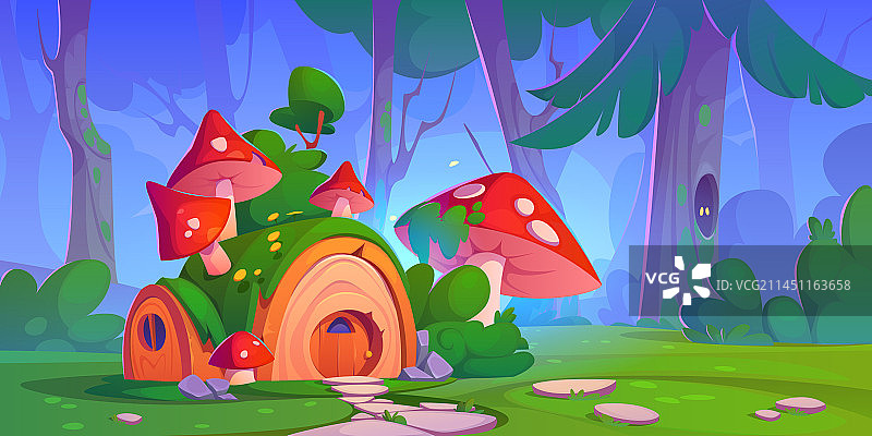 绿色森林空地上童话般的房子图片素材