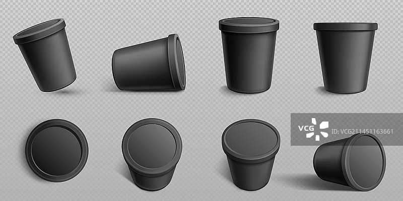逼真黑色食品容器套装图片素材