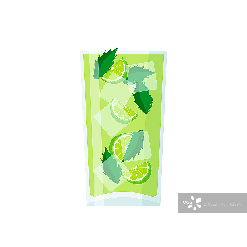 玻璃杯中的莫吉托，配有青柠薄荷和冰块图片素材