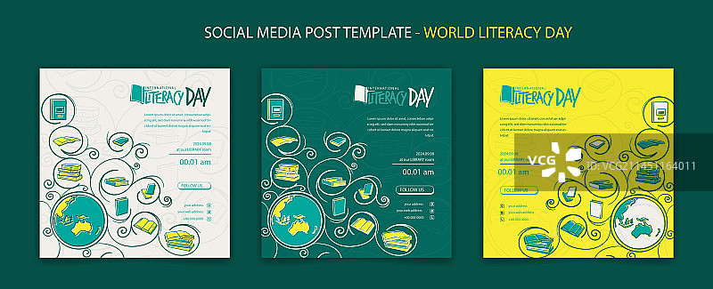 带有地球和书籍的社交媒体帖子模板图片素材