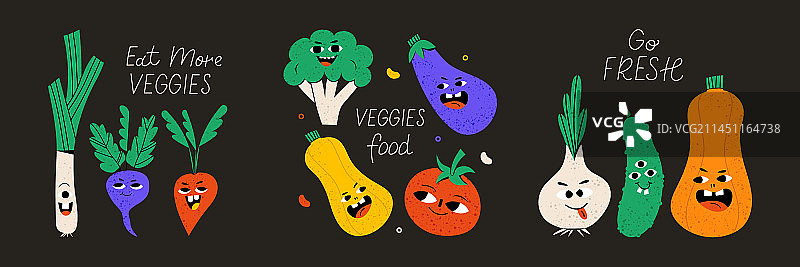 3张明信片可爱蔬菜角色图片素材