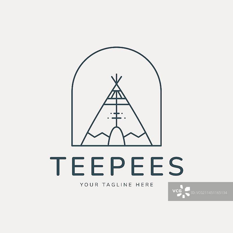 带有标志图案的圆锥帐篷线条艺术模板设计图片素材