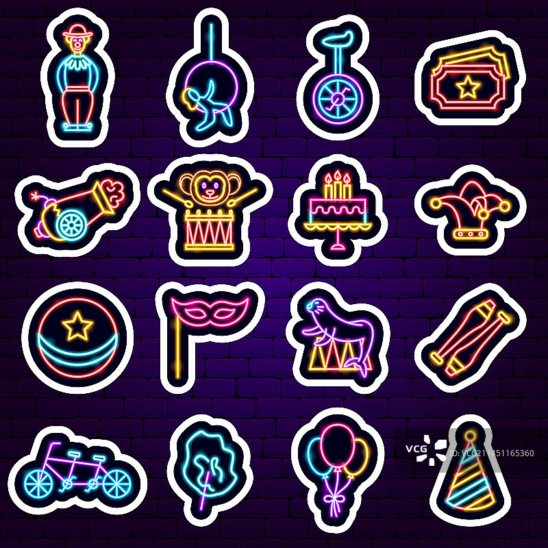 马戏团霓虹贴纸图片素材