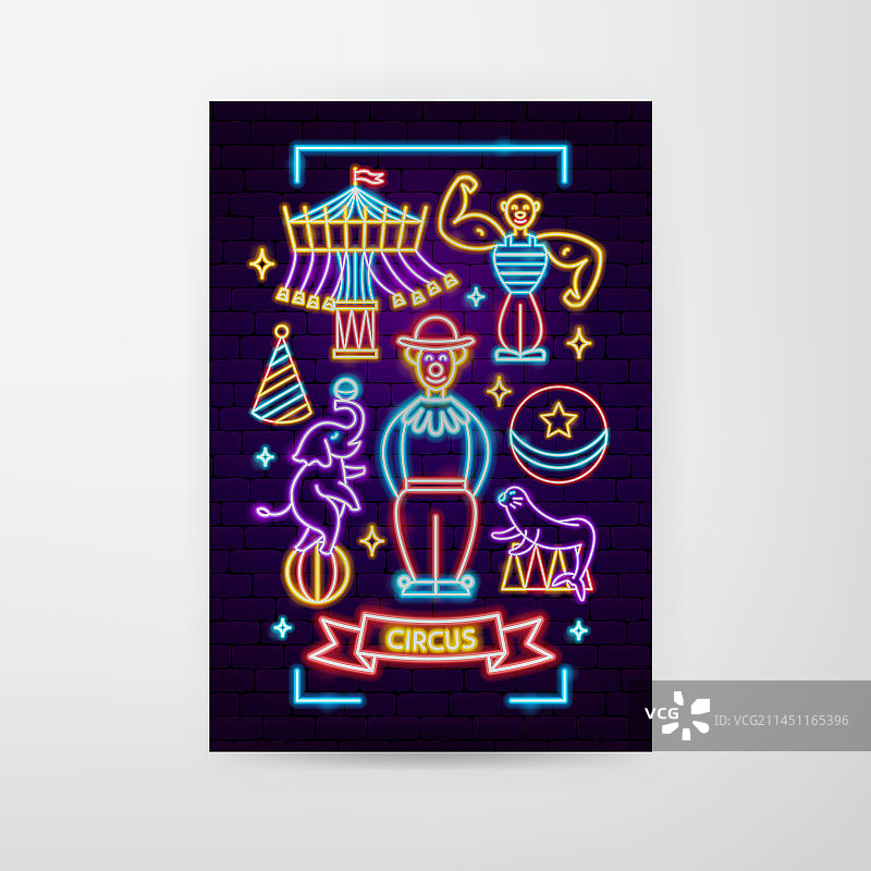霓虹灯马戏表演宣传单图片素材
