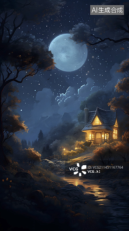 【AI数字艺术】安静的夜晚图片素材