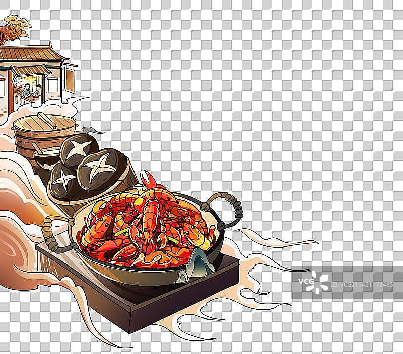 香辣小龙虾美食插画元素图片素材