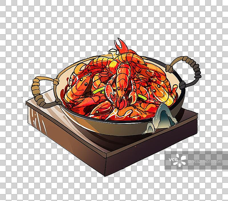 干锅香辣小龙虾美食插画元素图片素材