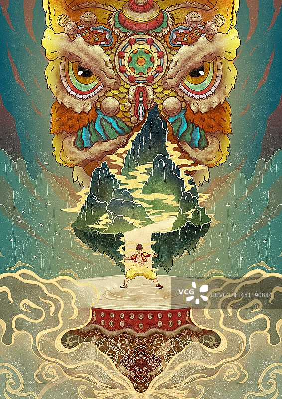 少年雄狮|国潮插画图片素材