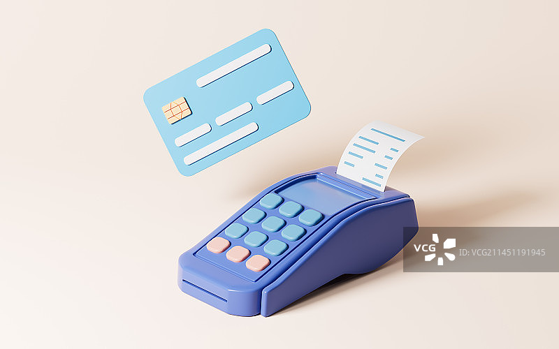 pos机与银行卡3D渲染图片素材