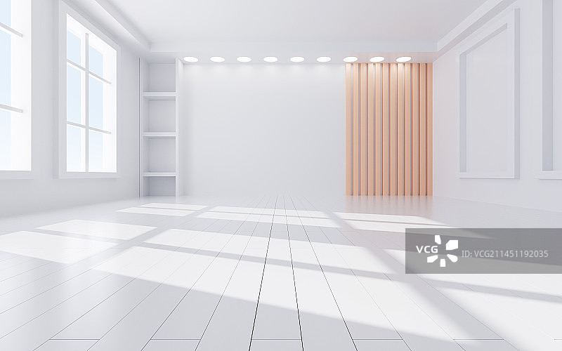 白色室内几何建筑背景3D渲染图片素材