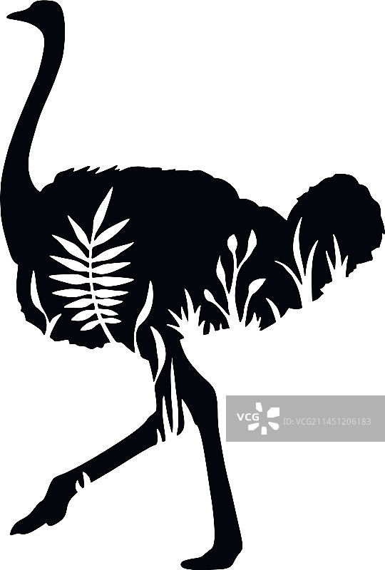 鸵鸟图案花卉动物剪纸图片素材