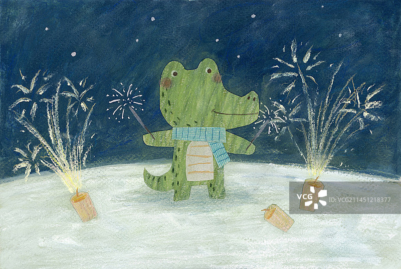 节日放鞭炮的小鳄鱼图片素材