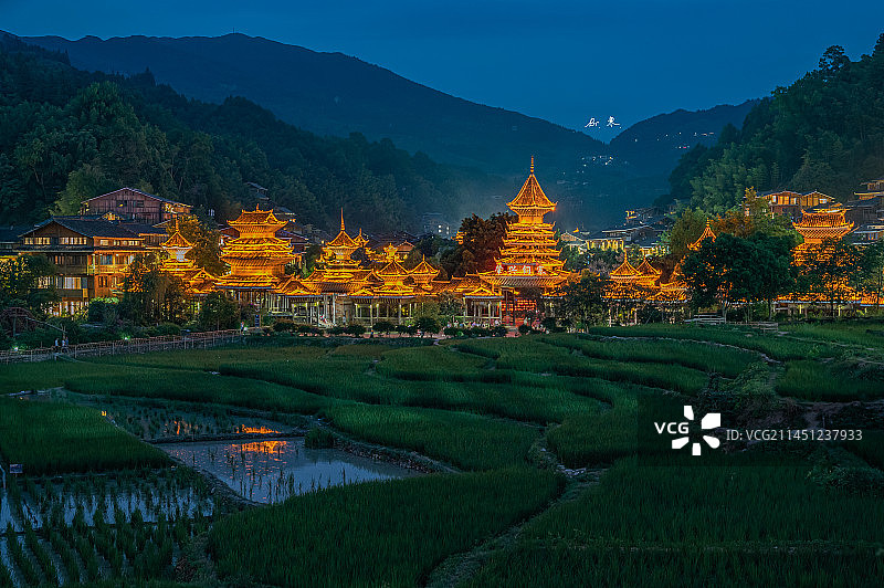 贵州黔东南肇兴侗寨日夜景图片素材