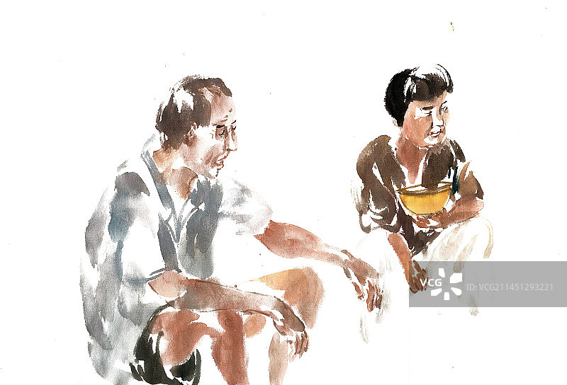 街边拉呱的老人图片素材