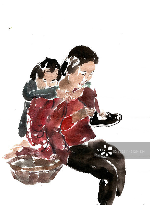 纳鞋子的女子图片素材