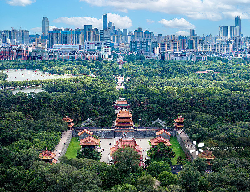 辽宁省沈阳市北陵公园航拍视角图片素材