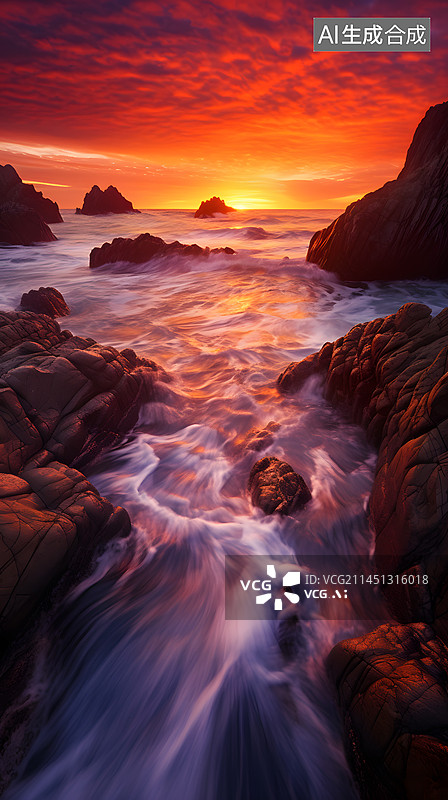 【AI数字艺术】海峡落日风光图片素材