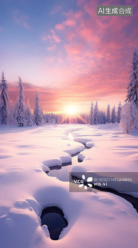 【AI数字艺术】粉色雪原风光图片素材