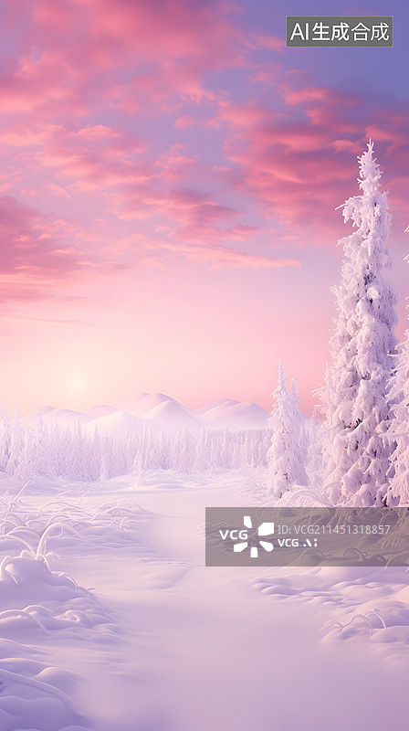【AI数字艺术】粉色雪原风光图片素材