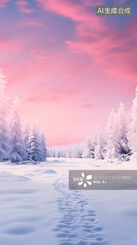 【AI数字艺术】粉色雪原风光图片素材