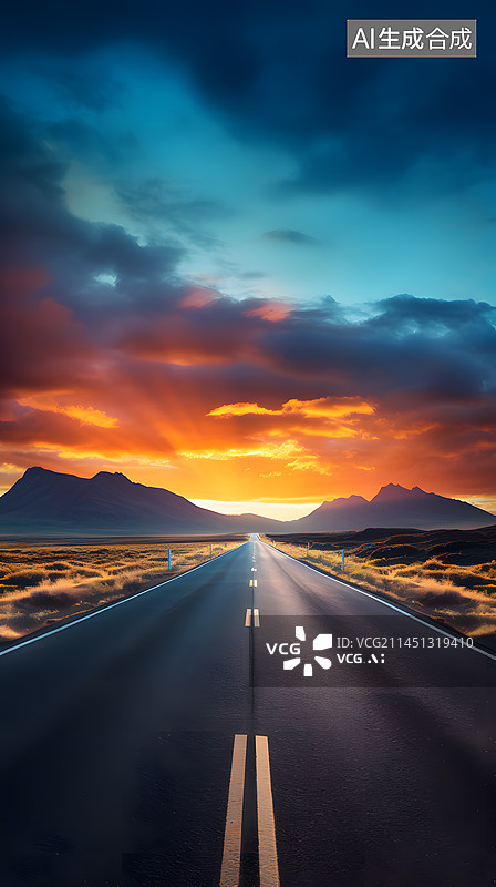 【AI数字艺术】太阳光下的公路马路图片素材
