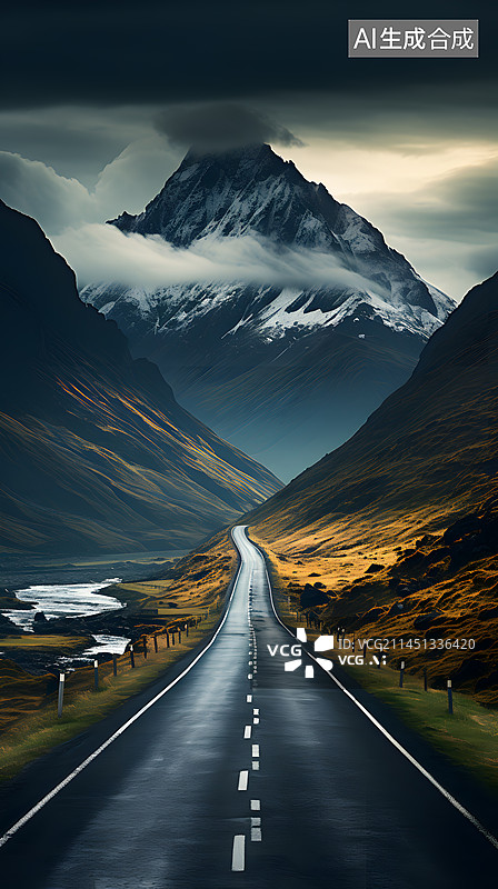 【AI数字艺术】上山的公路自然风景图片素材