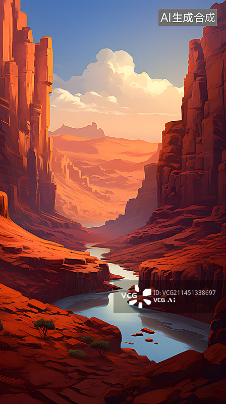 【AI数字艺术】卡通绘画红石山谷图片素材