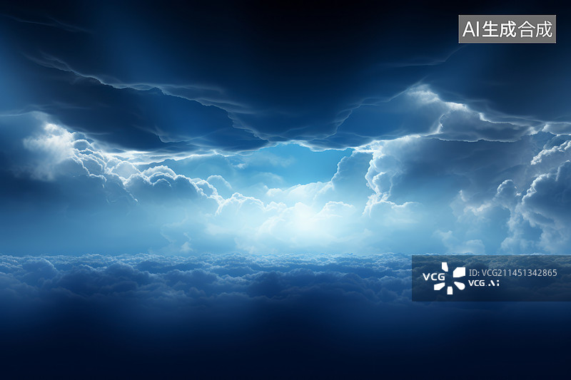 【AI数字艺术】天空云景乌云密布中的光图片素材