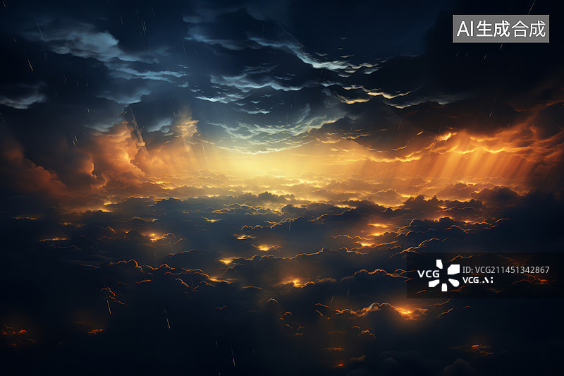 【AI数字艺术】天空云景乌云密布中的光图片素材