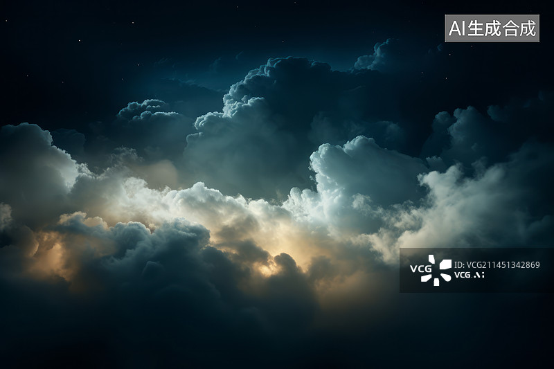 【AI数字艺术】天空云景乌云密布中的光图片素材