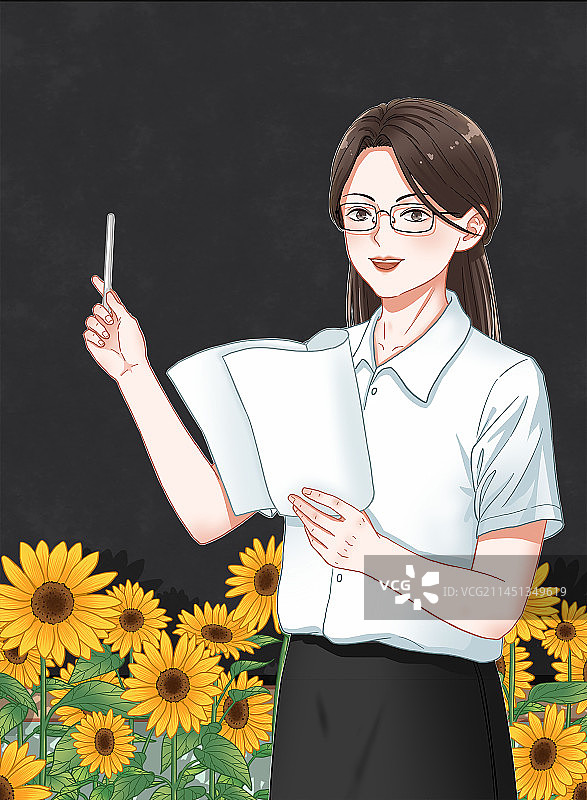 教师节插画黑板前上课讲课的女老师图片素材