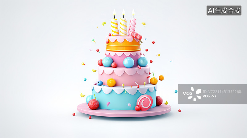 【AI数字艺术】3D生日蛋糕图标图片素材