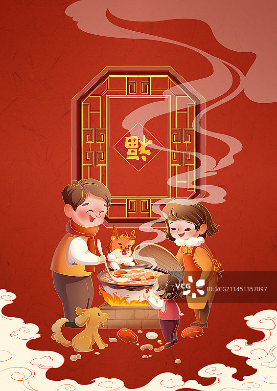 一家人在熬腊八粥图片素材