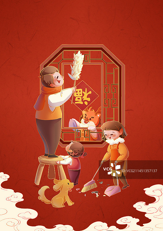 一家人在打扫卫生图片素材