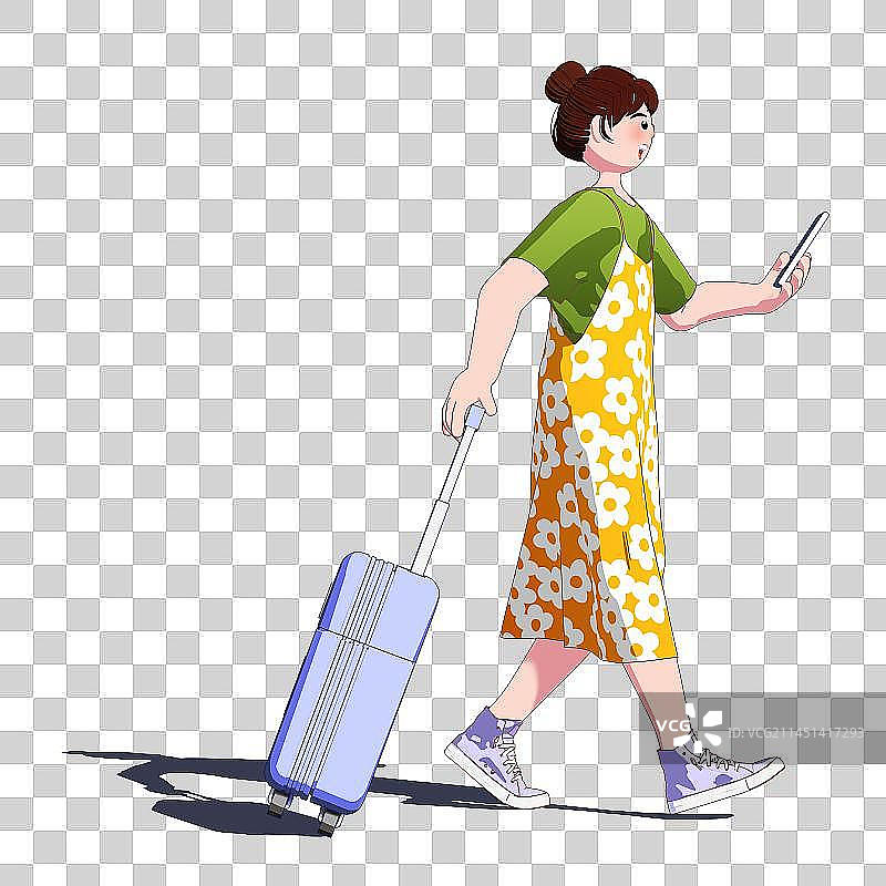 卡通扁平手绘风格夏日旅行女孩免抠元素图片素材