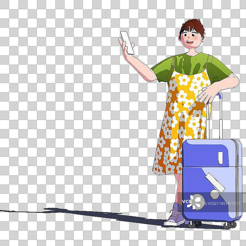 卡通扁平手绘风格夏日旅行女孩免抠元素图片素材