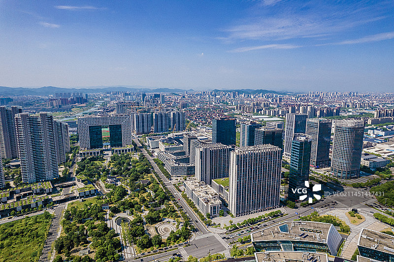 慈溪明月湖文化商务区航拍图片素材