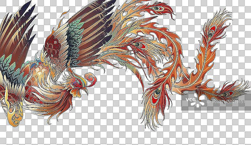 国潮风凤凰神话插画元素图片素材