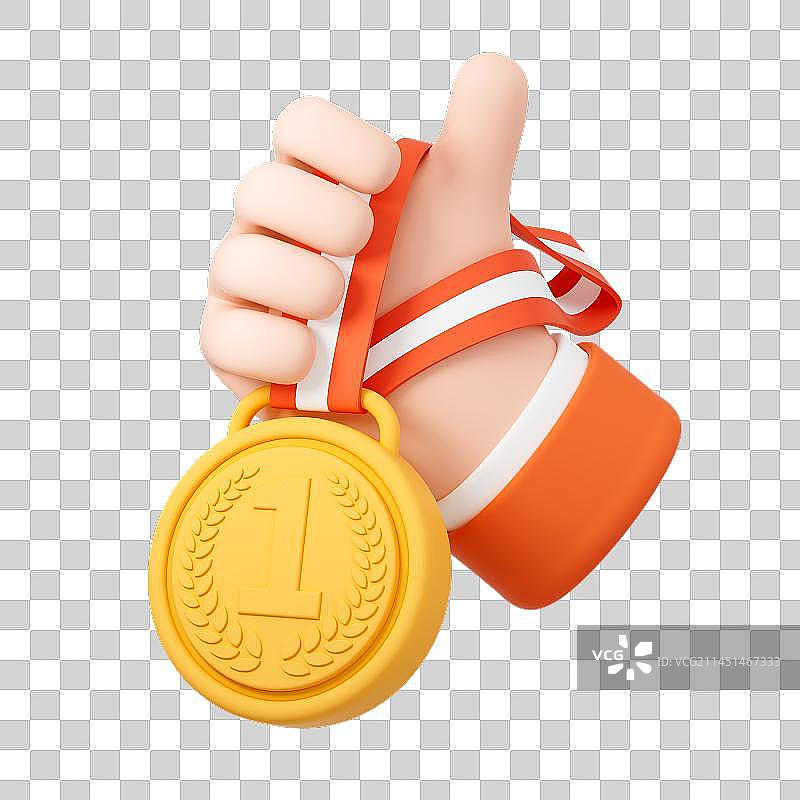 3D可爱卡通手拿奖牌图片素材