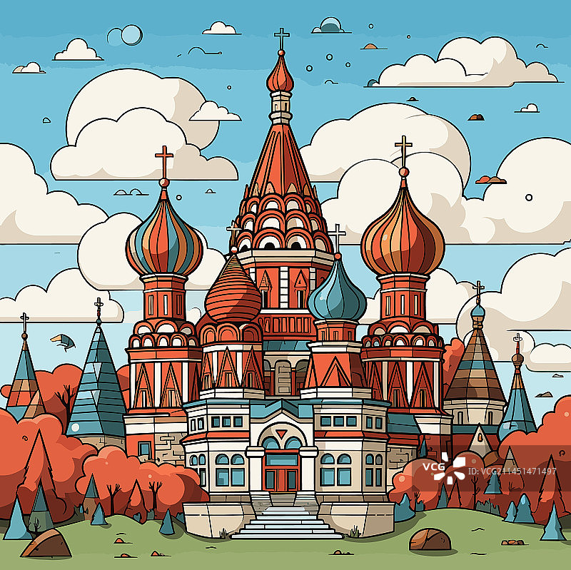 圣瓦西里大教堂手绘漫画图片素材