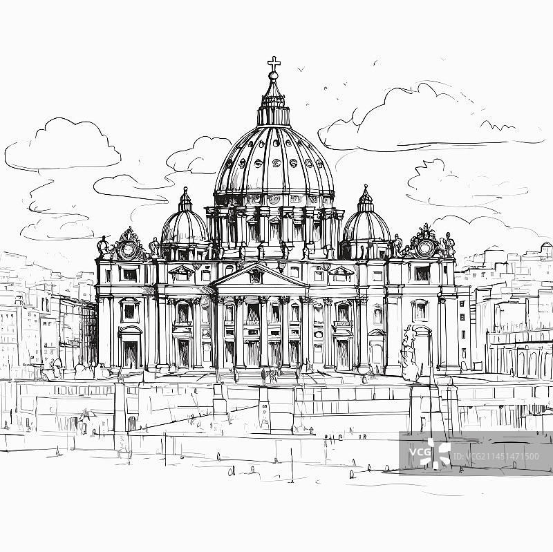 手绘圣彼得大教堂图片素材