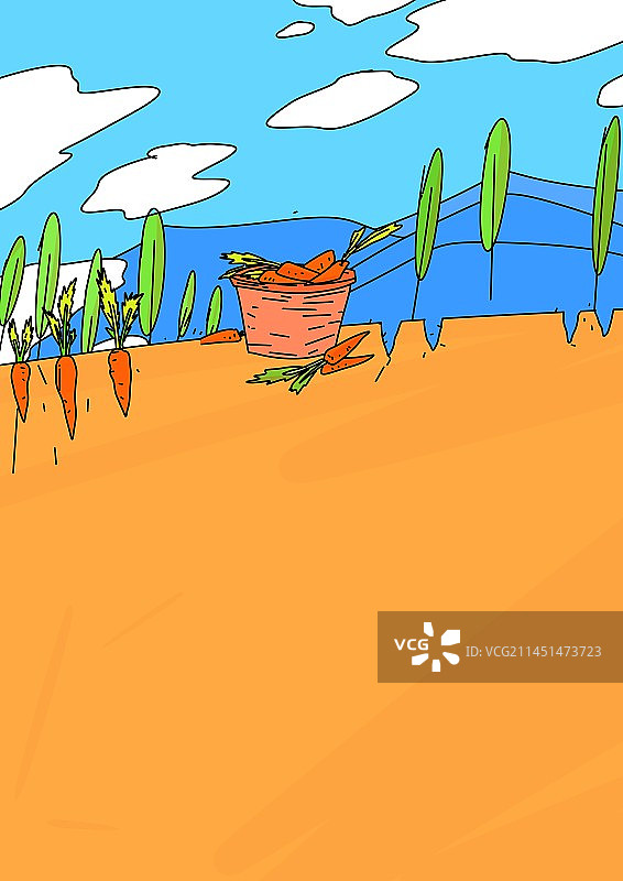 乡村胡萝卜手绘清新治愈浪漫插画设计背景图片素材