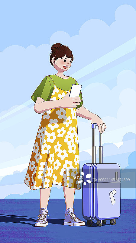 卡通扁平风格旅行的女孩假日主题插画图片素材