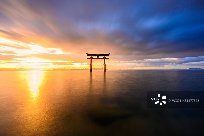 白须神社的湖中鸟居图片素材